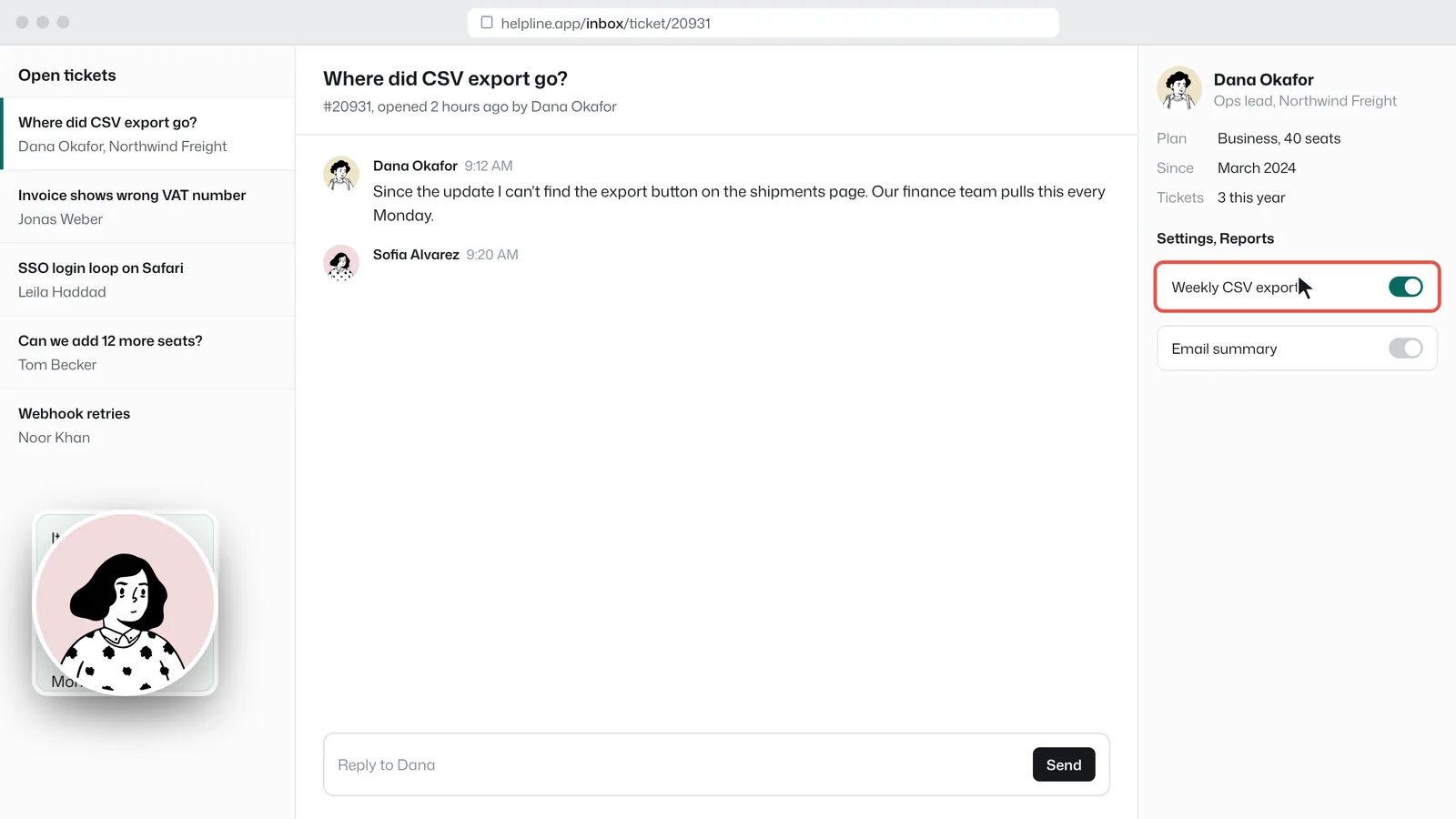 A help desk ticket where the agent replies with a video showing where a setting moved